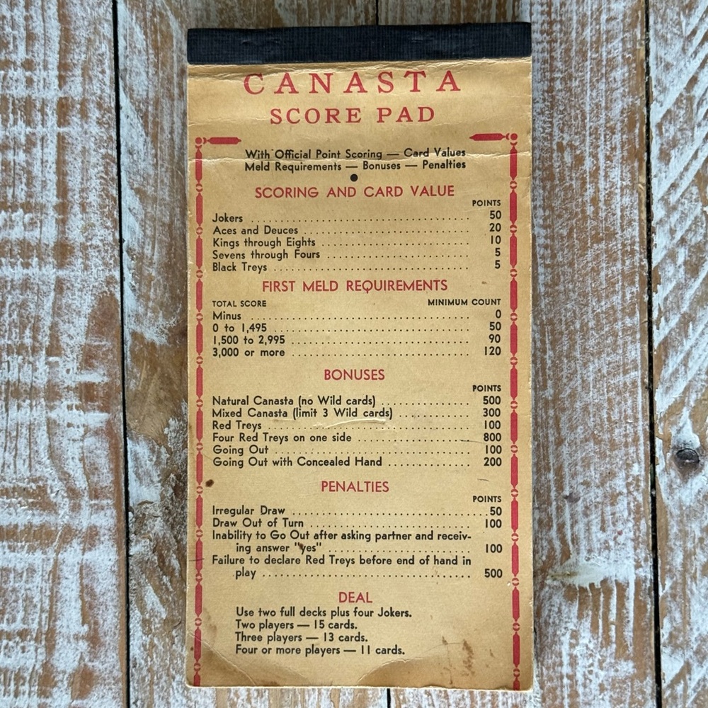 🃏Vintage Springfield 1940s CANASTA Score Pad♣️ 2 to 6 Player Book